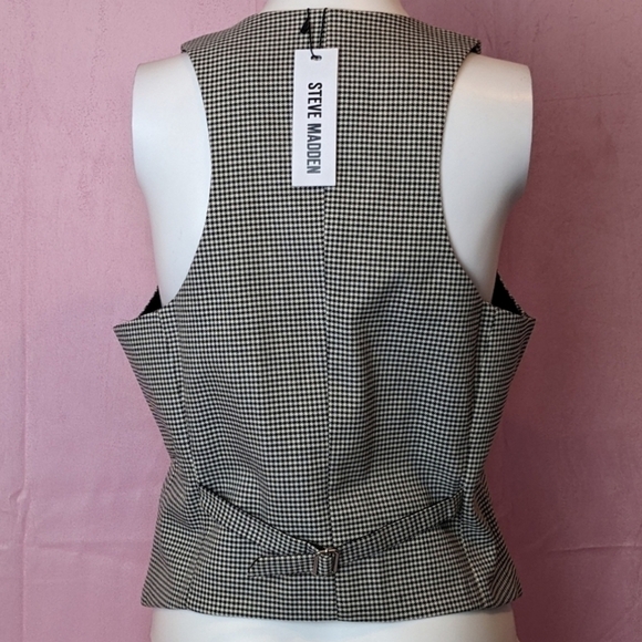 Steve Madden Isabella Cream and Black Houndstooth Print Button Front Vest Small - Picture 2 of 5